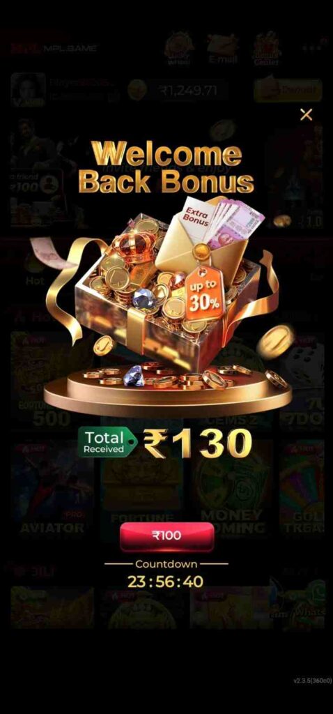 MPL Game Live - Welcome Back Bonus & Countdown Offer